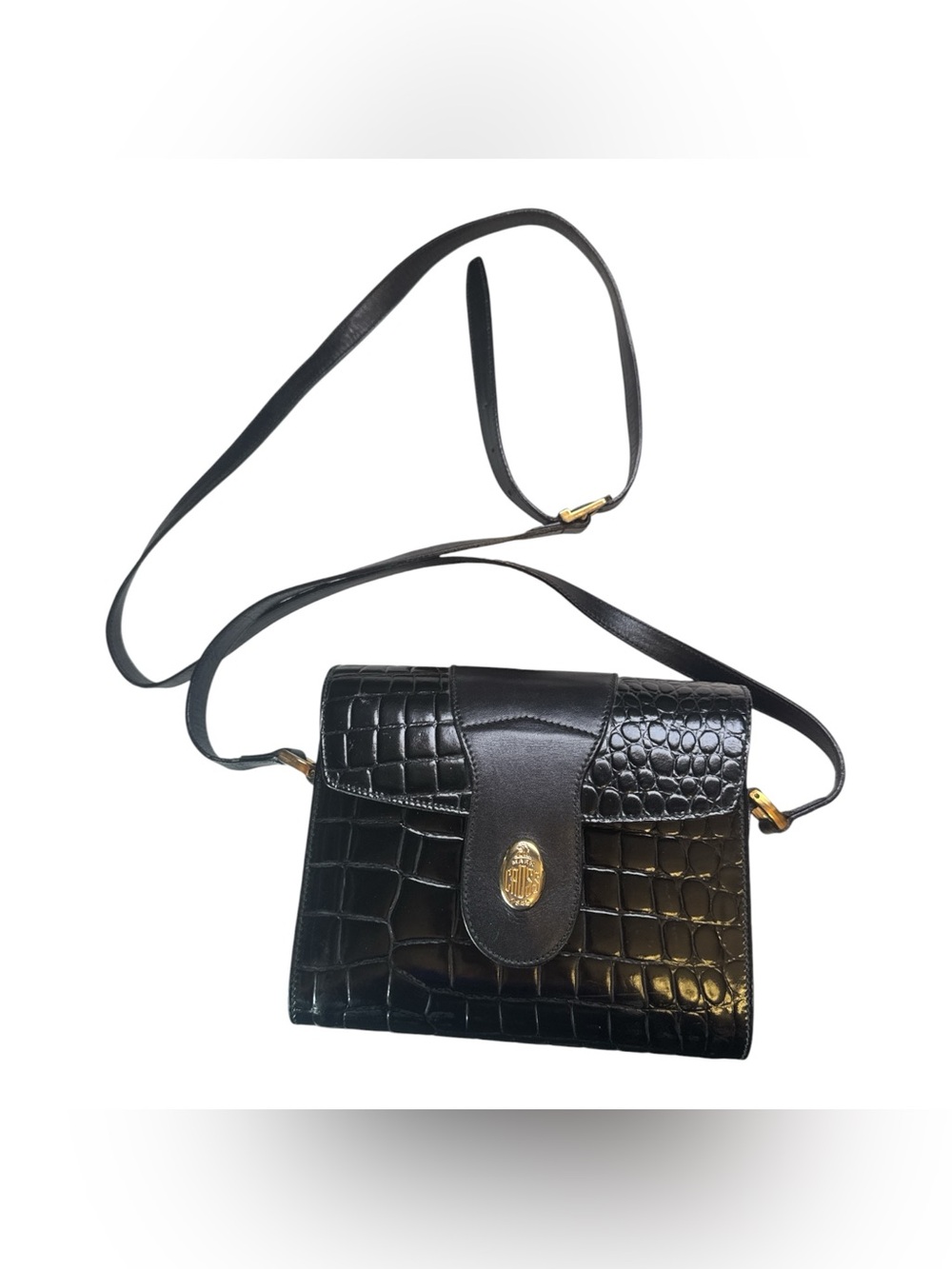 Mark Cross Italy Vintage Classic Black Croc-Embossed Crossbody Bag Mini Purse